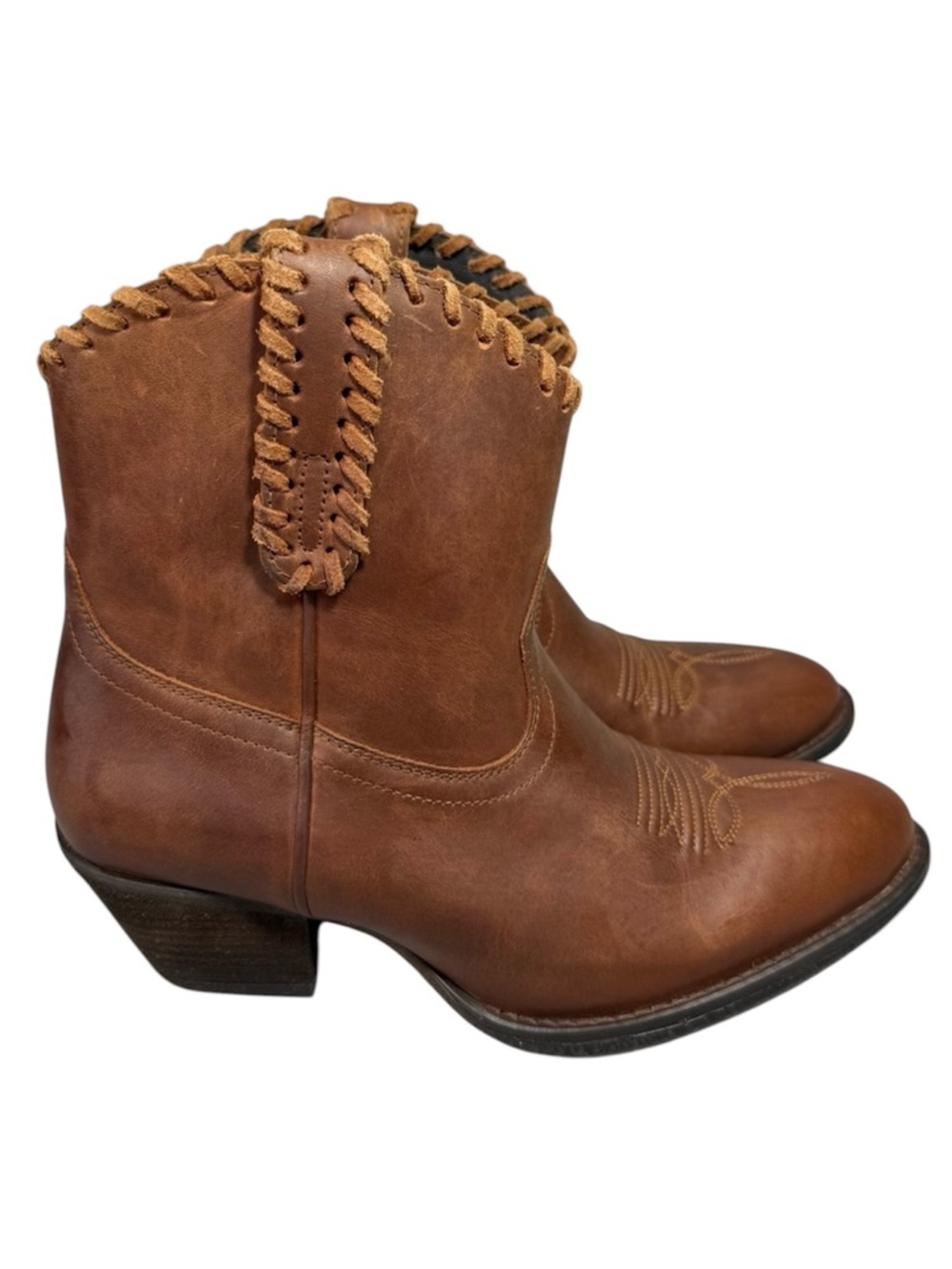 Shyanne Sawyer Dolly Terra Brown Leather Western Boots with Braided Trim